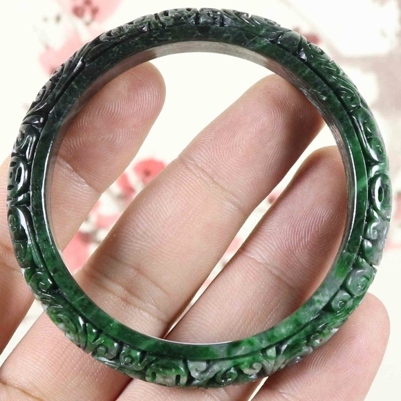 57mm Certified Green Natural A jade Jadeite Moire Bangle Bracelet - Picture 6 of 8